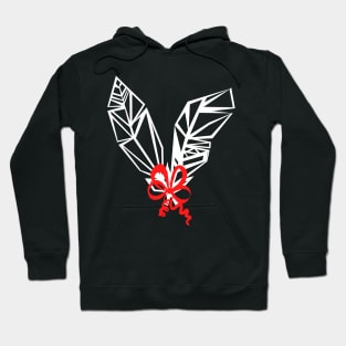 Two White Feathers of a Bird and a Red Ribbon Hoodie